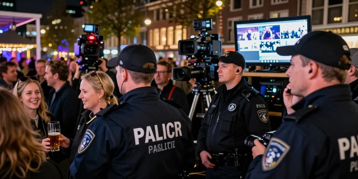Security personnel monitoring a vibrant event in Den Haag, highlighting beveiliging den haag for enhanced safety.