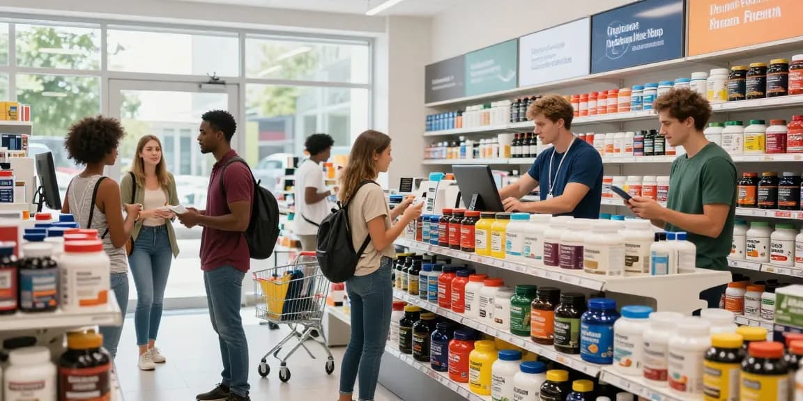 Klanten winkelen bij Unique Pharma Shop voor gezondheidssupplementen en vitamines.